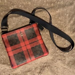 Coach Crossbody Purse Zip File Crossbody In Signature Canvas Field Plaid Print